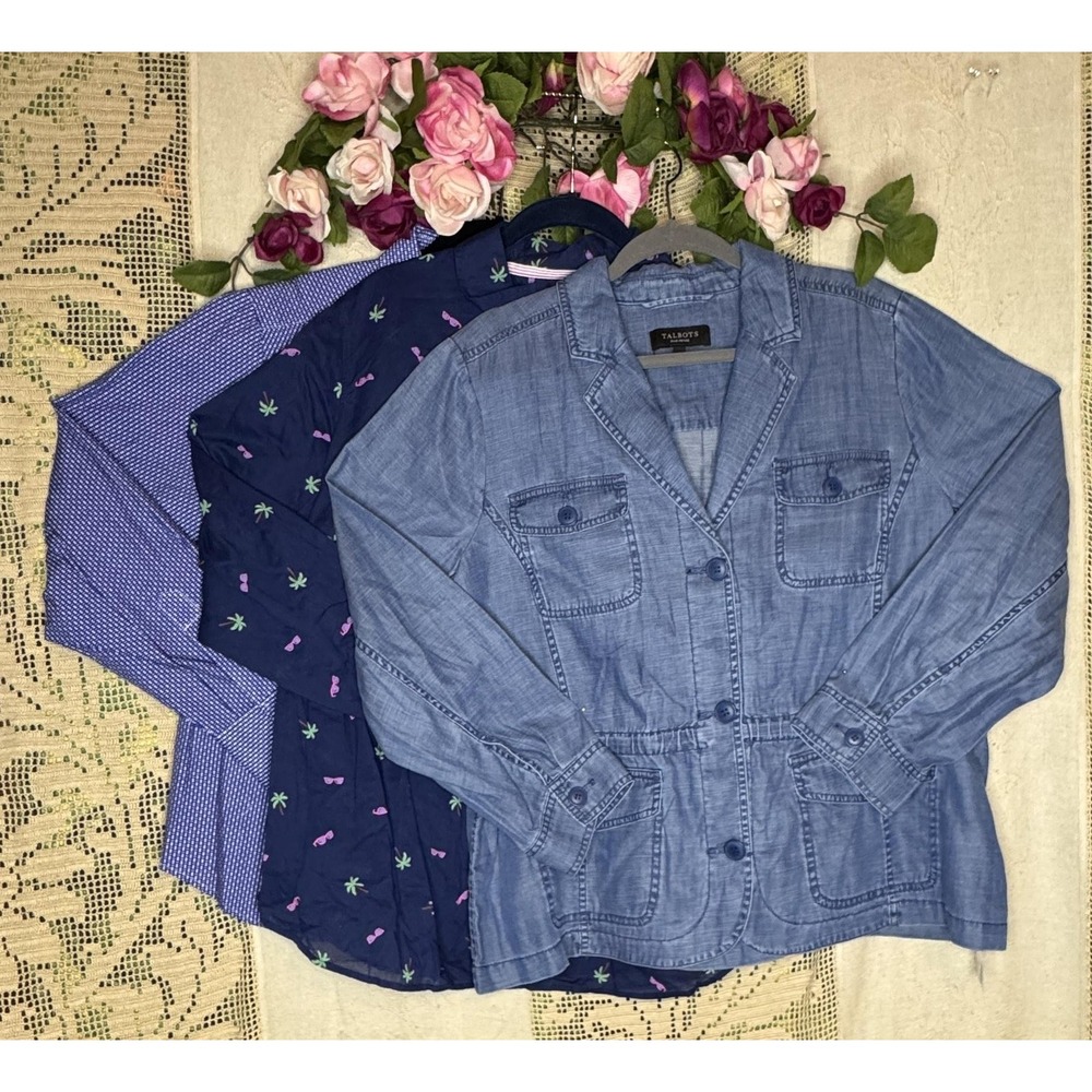 Talbots Shirts Jacket Lot Womens Plus 1X 1XP 16W Blue Navy Chambray Set Utility